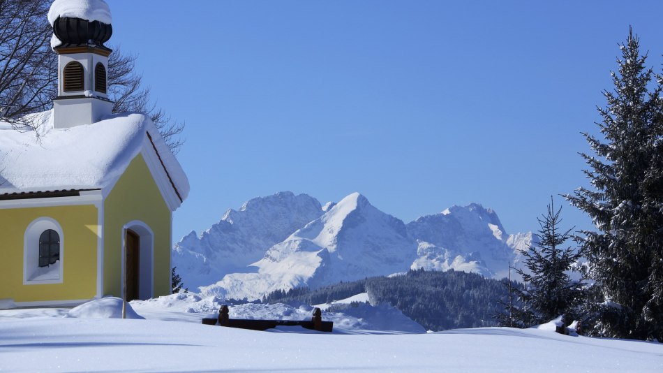 Die Kapelle Maria Rast bei Krün in den Wintermonaten. , © Alpenwelt Karwendel | Christoph Schober 